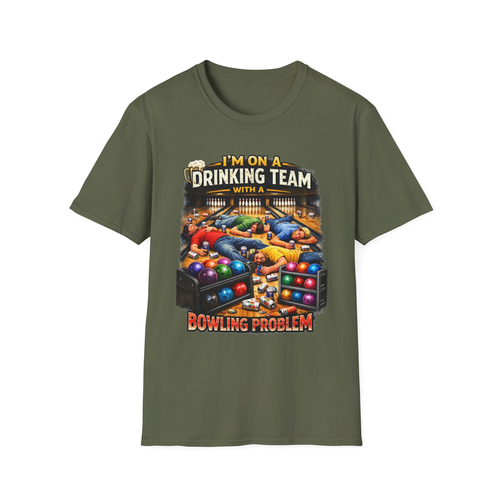 Bowling Drinking Team T-Shirt — "I’m on a Drinking Team with a Bowling Problem" Funny Bowling Tee