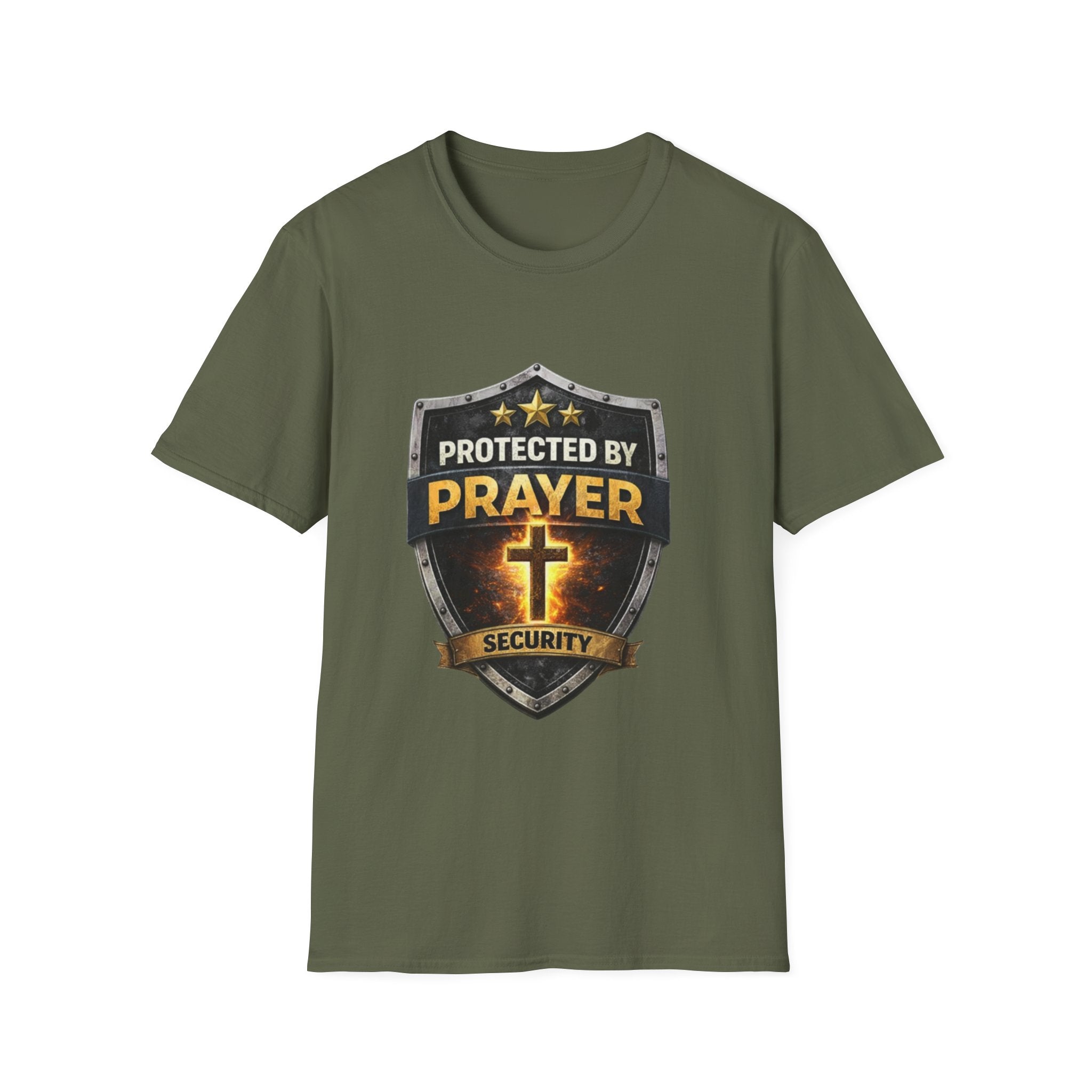 Protected by Prayer Security T-Shirt — Christian Cross Faith Tee