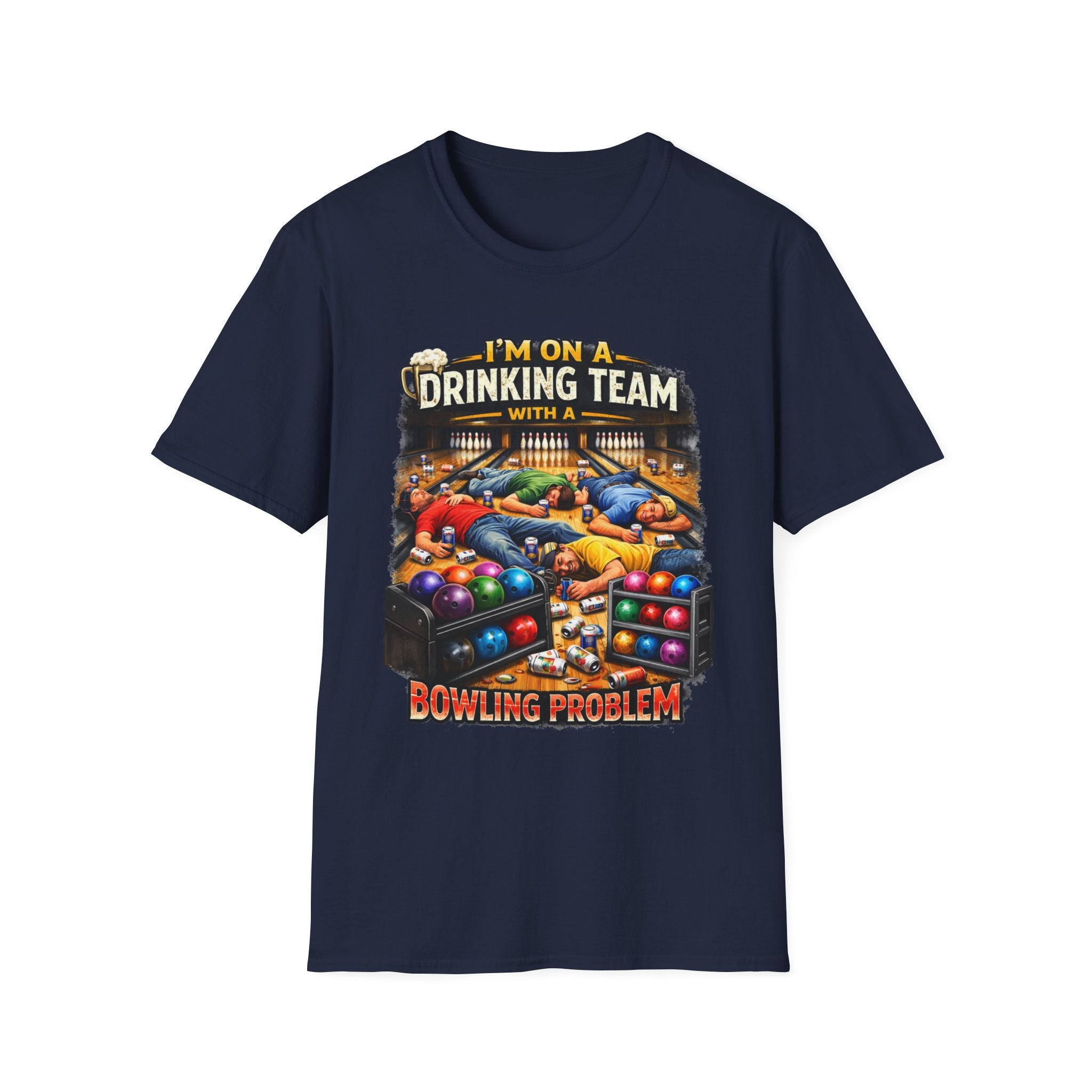 Bowling Drinking Team T-Shirt — "I’m on a Drinking Team with a Bowling Problem" Funny Bowling Tee